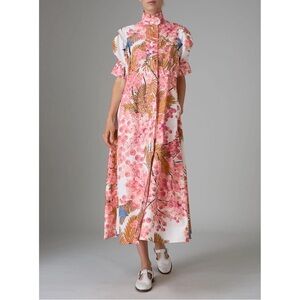 Thierry Colson Venetia Midi Dress in Garden Of Eden Print Pink Off White Floral